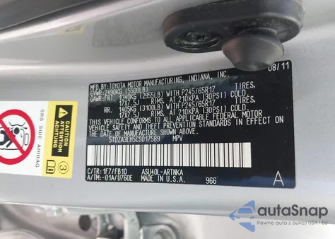 2012 Toyota Highlander z USA, uszkodzony, nr VIN 5TDZA3EH5CS017589